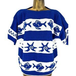 Y2K Fashion Formulas Fish Cropped Sweater L Starfish Nautical Striped Resort